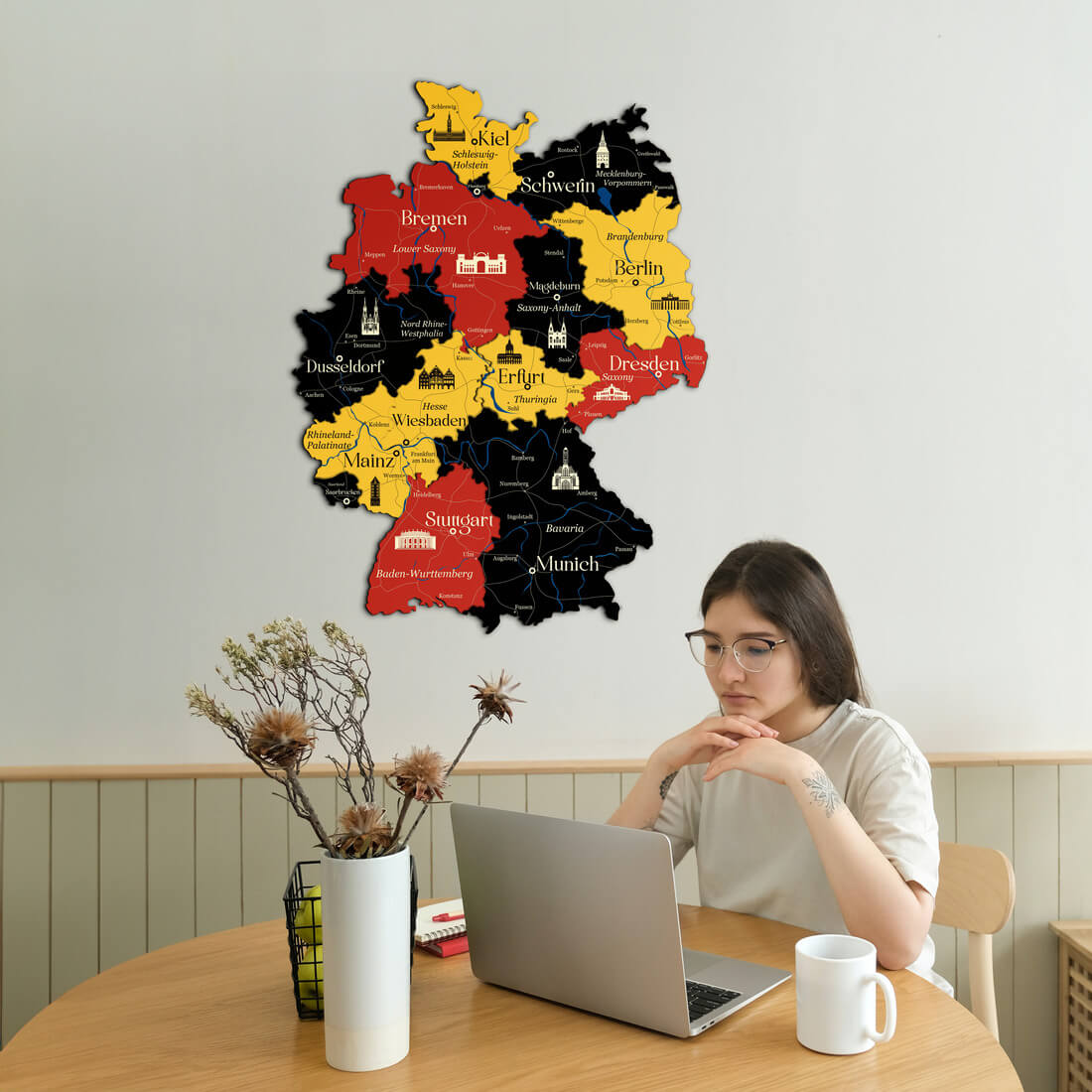 3D Germany Wooden Map - Flag Colors - JustLikeWood
