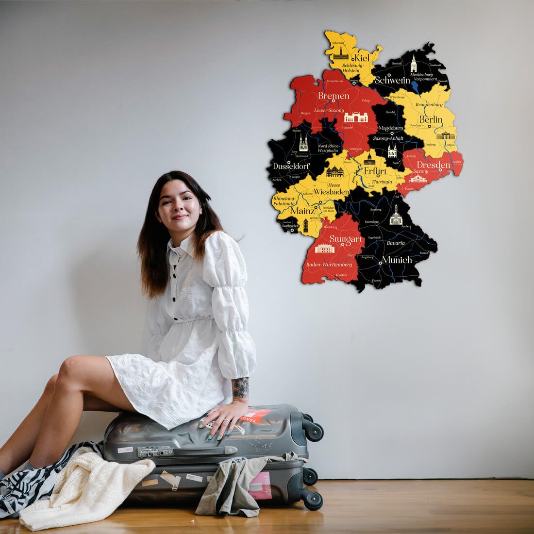 3D Germany Wooden Map - Flag Colors - JustLikeWood