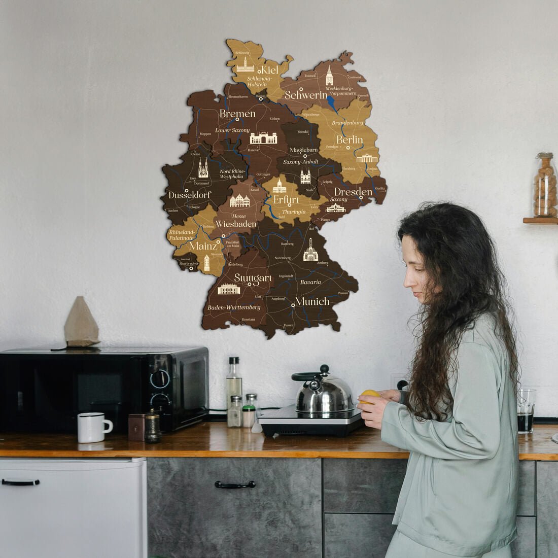 3D Germany Wooden Map - Oak & Cypress - JustLikeWood