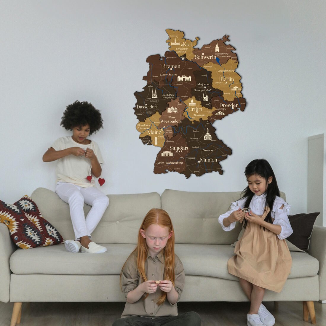 3D Germany Wooden Map - Oak & Cypress - JustLikeWood