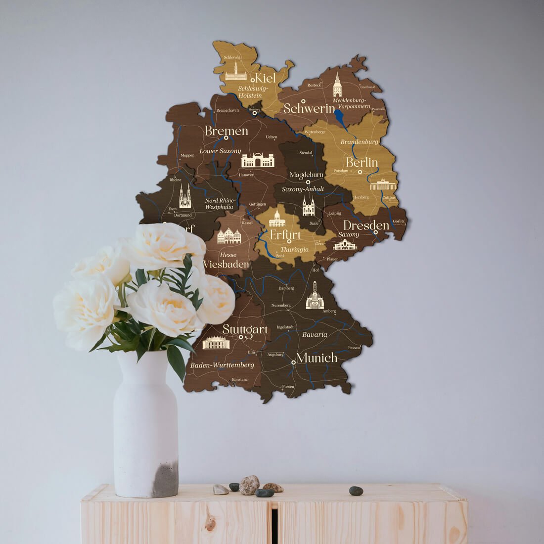 3D Germany Wooden Map - Oak & Cypress - JustLikeWood