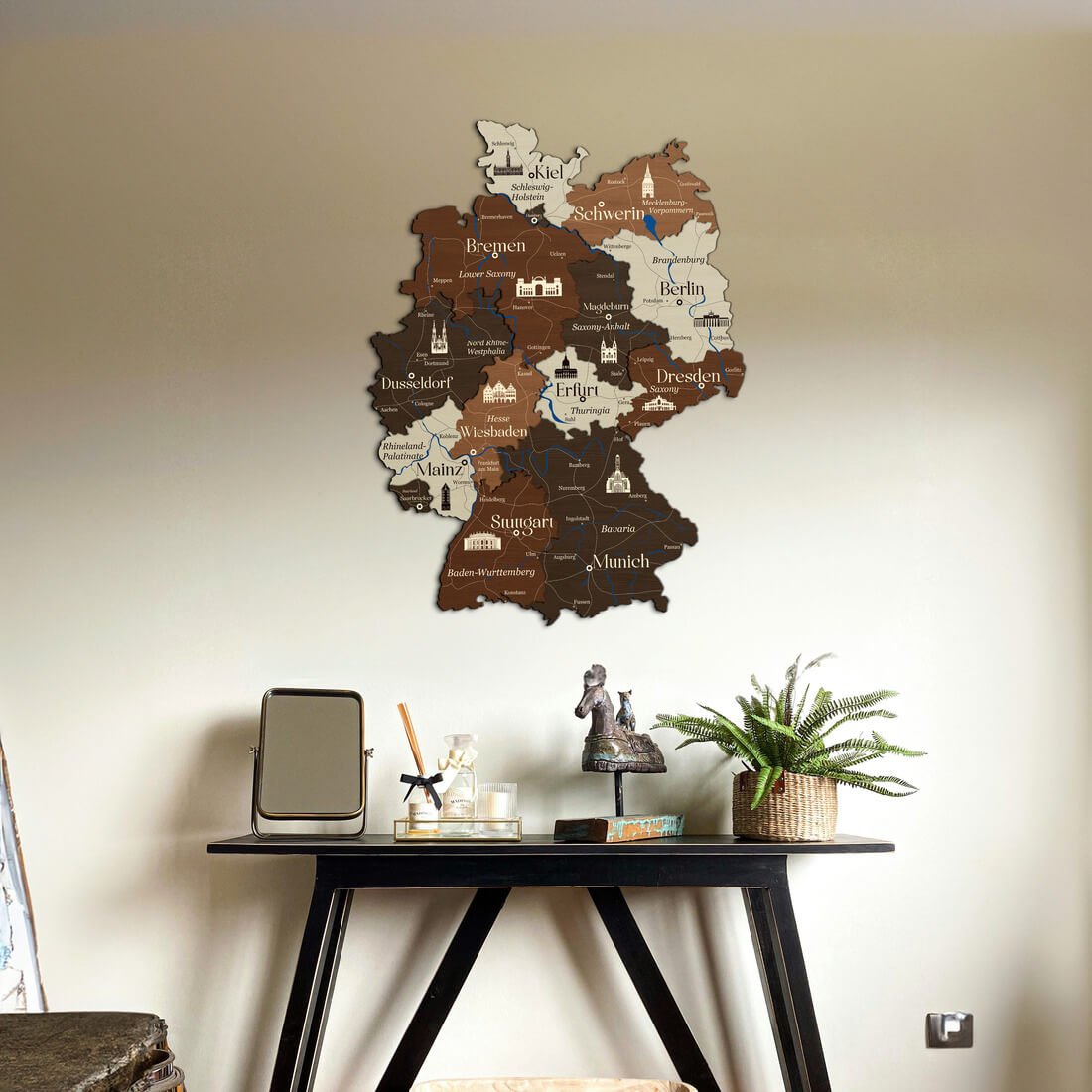 3D Germany Wooden Map - Walnut & Rosewood - JustLikeWood