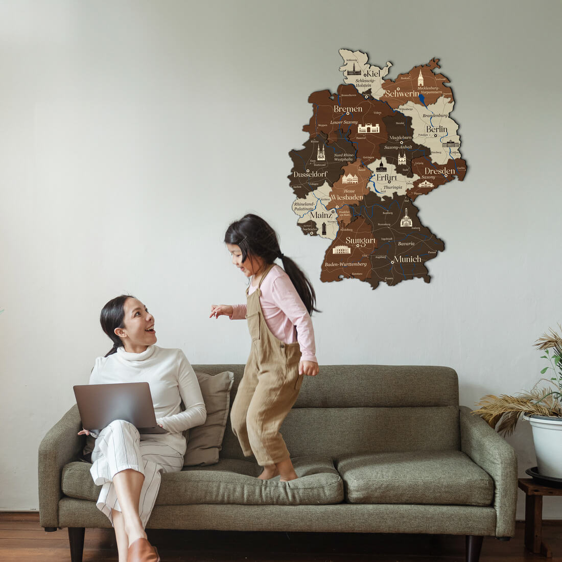 3D Germany Wooden Map - Walnut & Rosewood - JustLikeWood