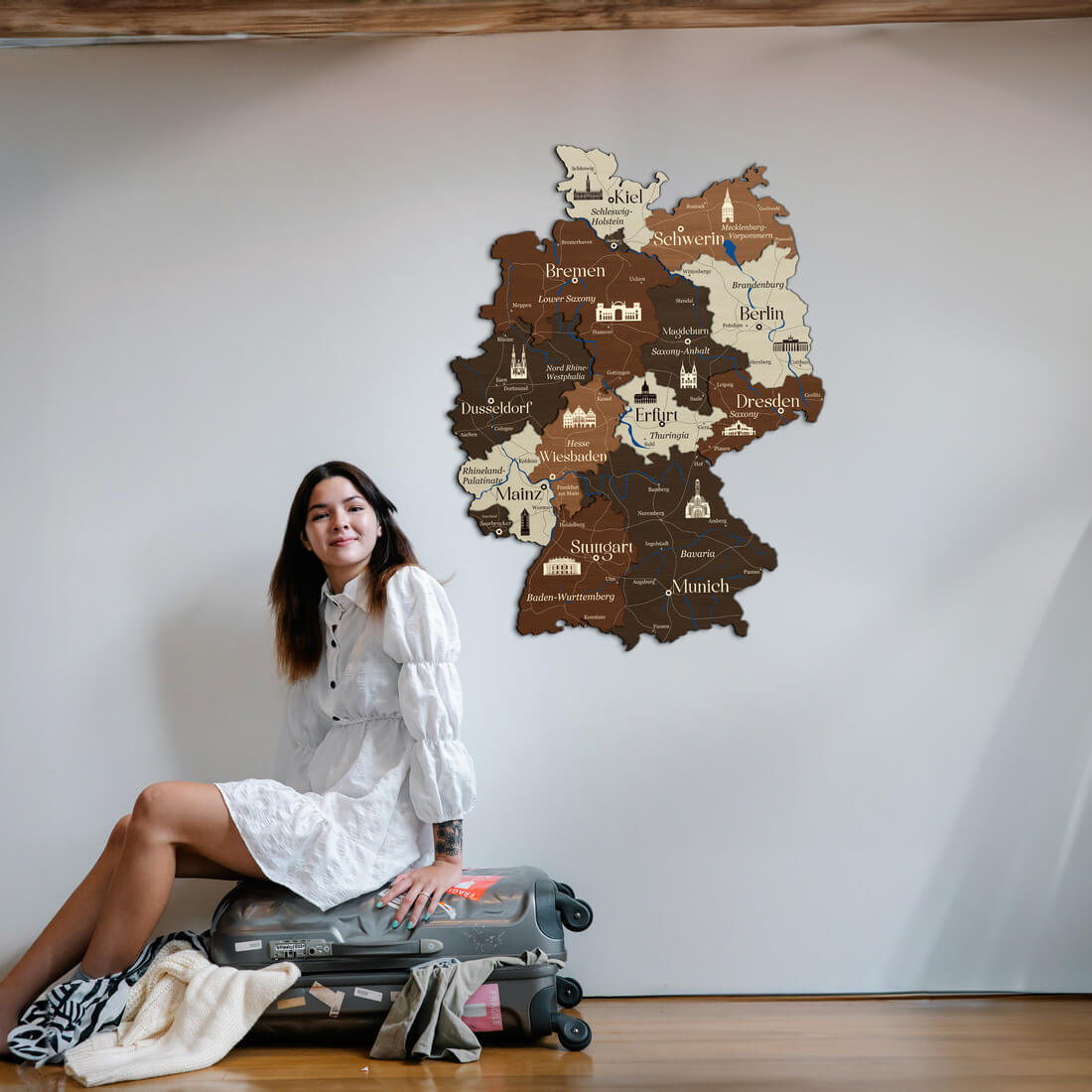 3D Germany Wooden Map - Walnut & Rosewood - JustLikeWood