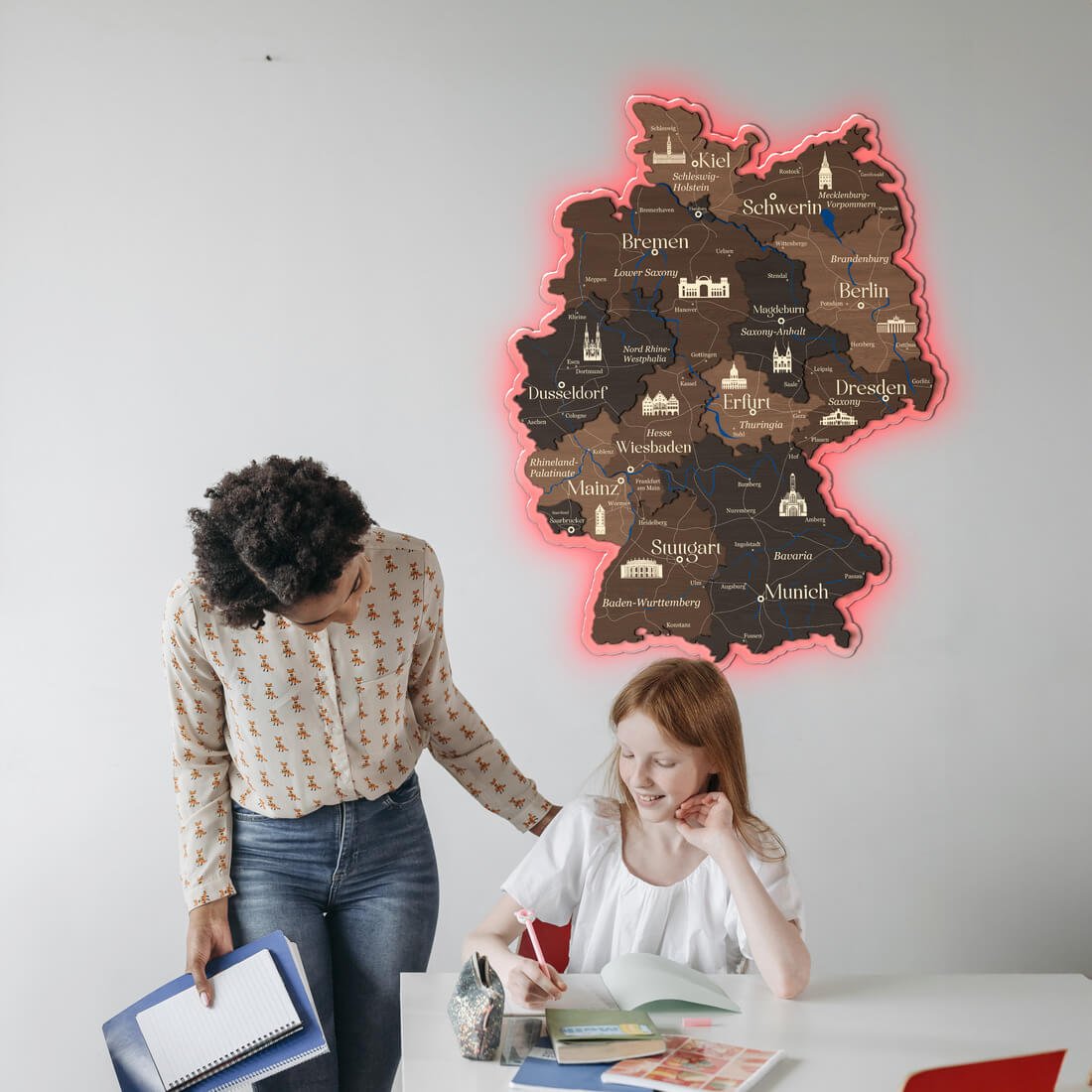 3D LED Germany Wooden Map - Cypress - JustLikeWood