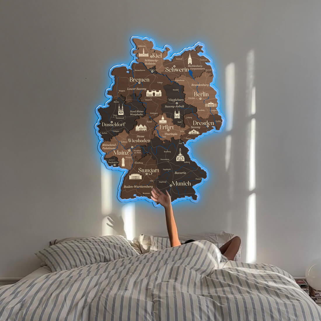 3D LED Germany Wooden Map - Cypress - JustLikeWood