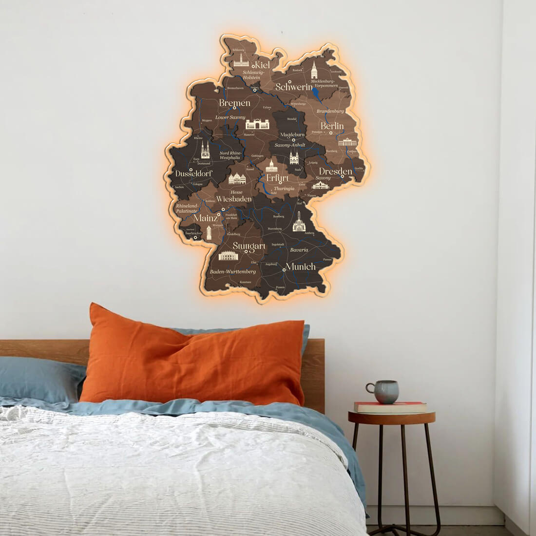 3D LED Germany Wooden Map - Cypress - JustLikeWood