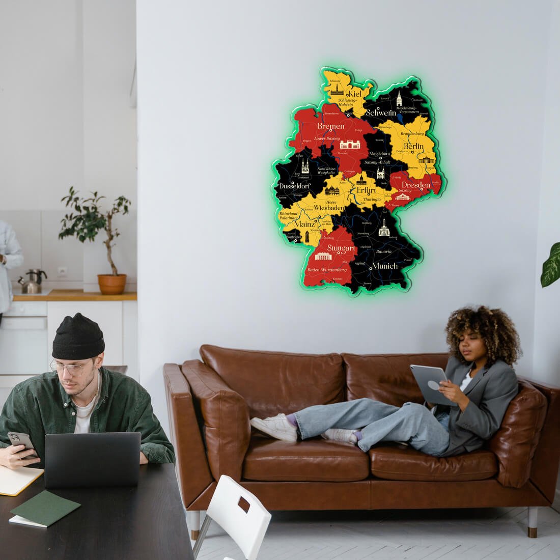 3D LED Germany Wooden Map - Flag Colors - JustLikeWood