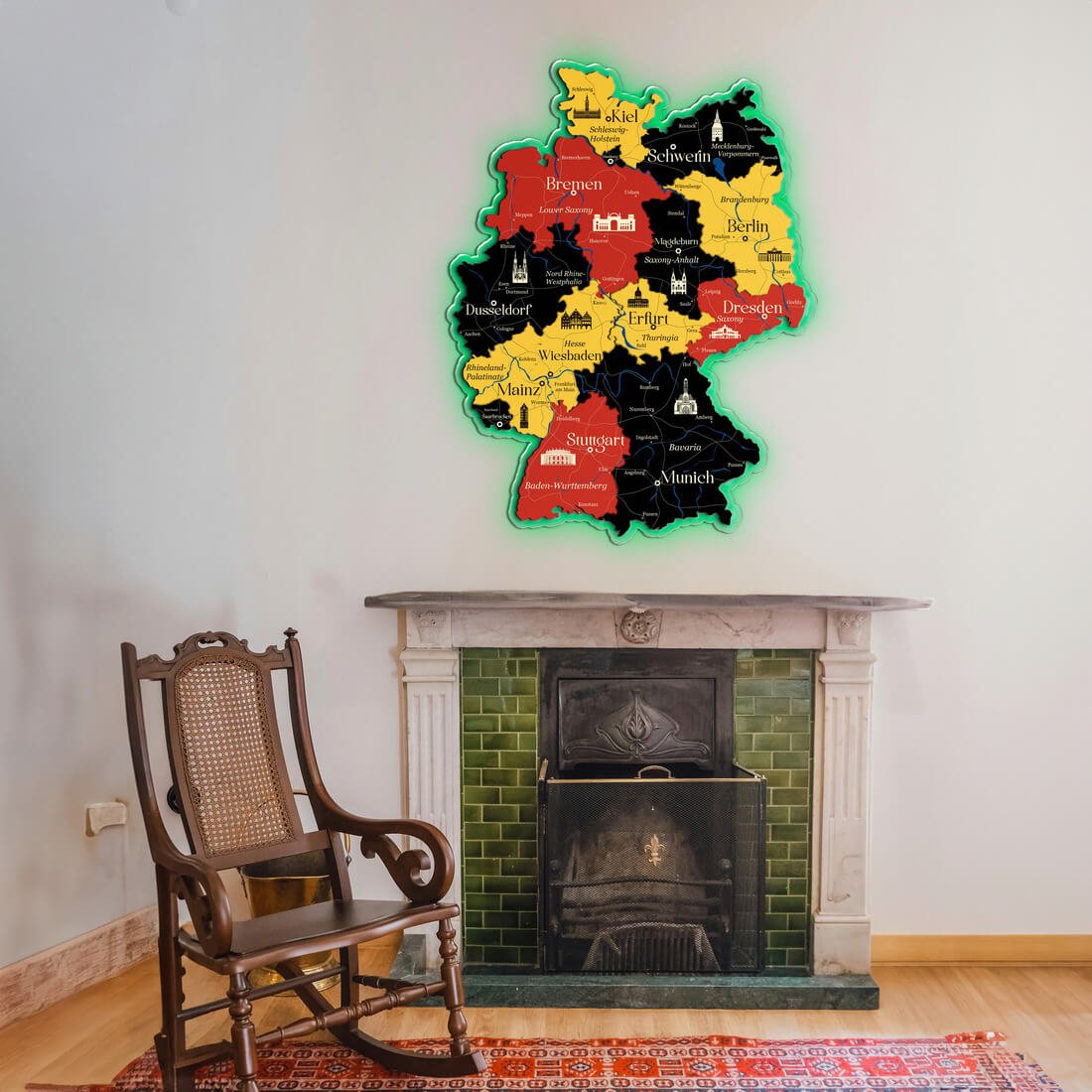 3D LED Germany Wooden Map - Flag Colors - JustLikeWood