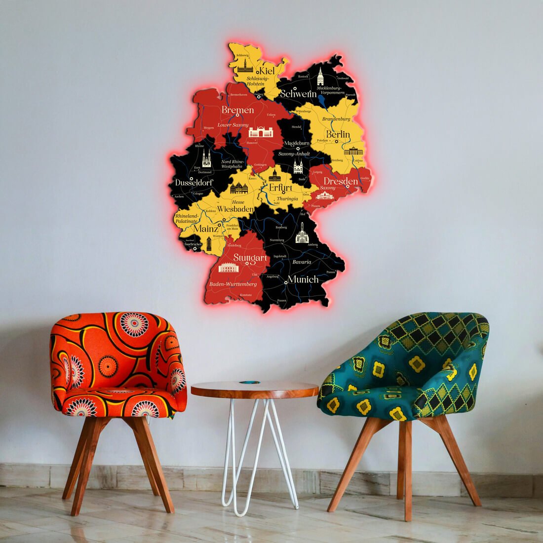 3D LED Germany Wooden Map - Flag Colors - JustLikeWood