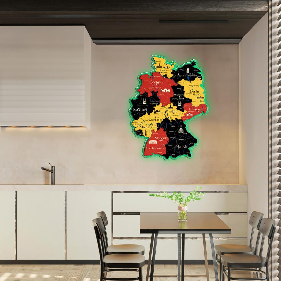 3D LED Germany Wooden Map - Flag Colors - JustLikeWood