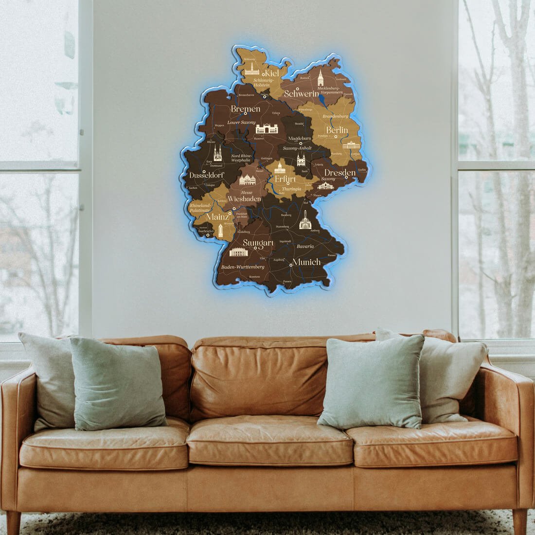 3D LED Germany Wooden Map - Oak & Cypress - JustLikeWood