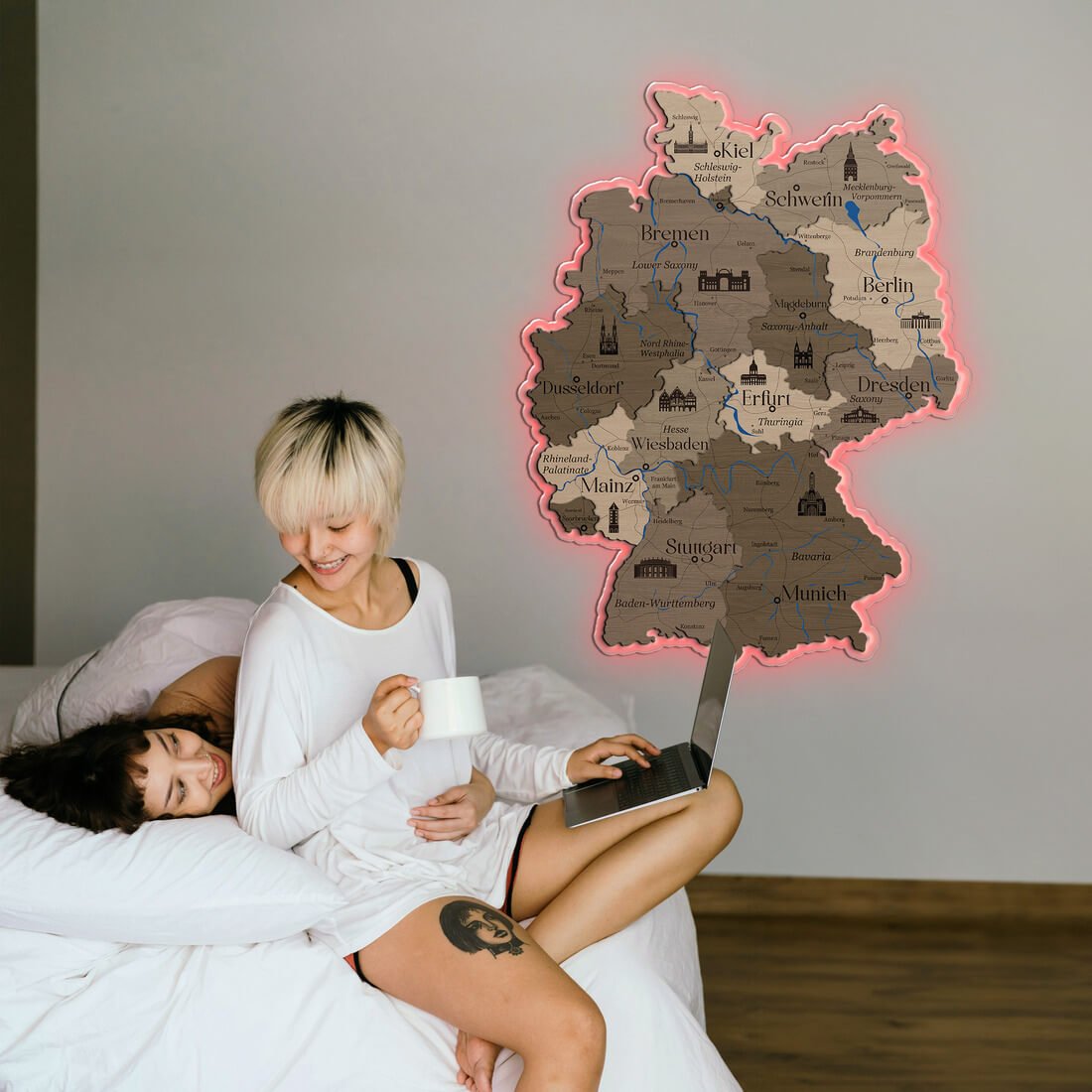 3D LED Germany Wooden Map - Terra - JustLikeWood