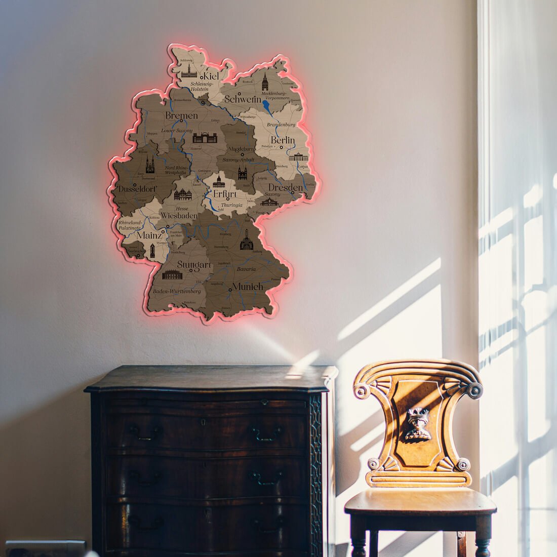 3D LED Germany Wooden Map - Terra - JustLikeWood