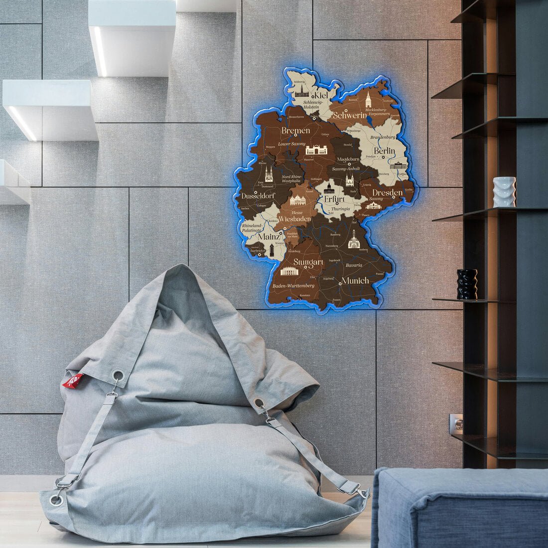 3D LED Germany Wooden Map - Walnut & Rosewood - JustLikeWood