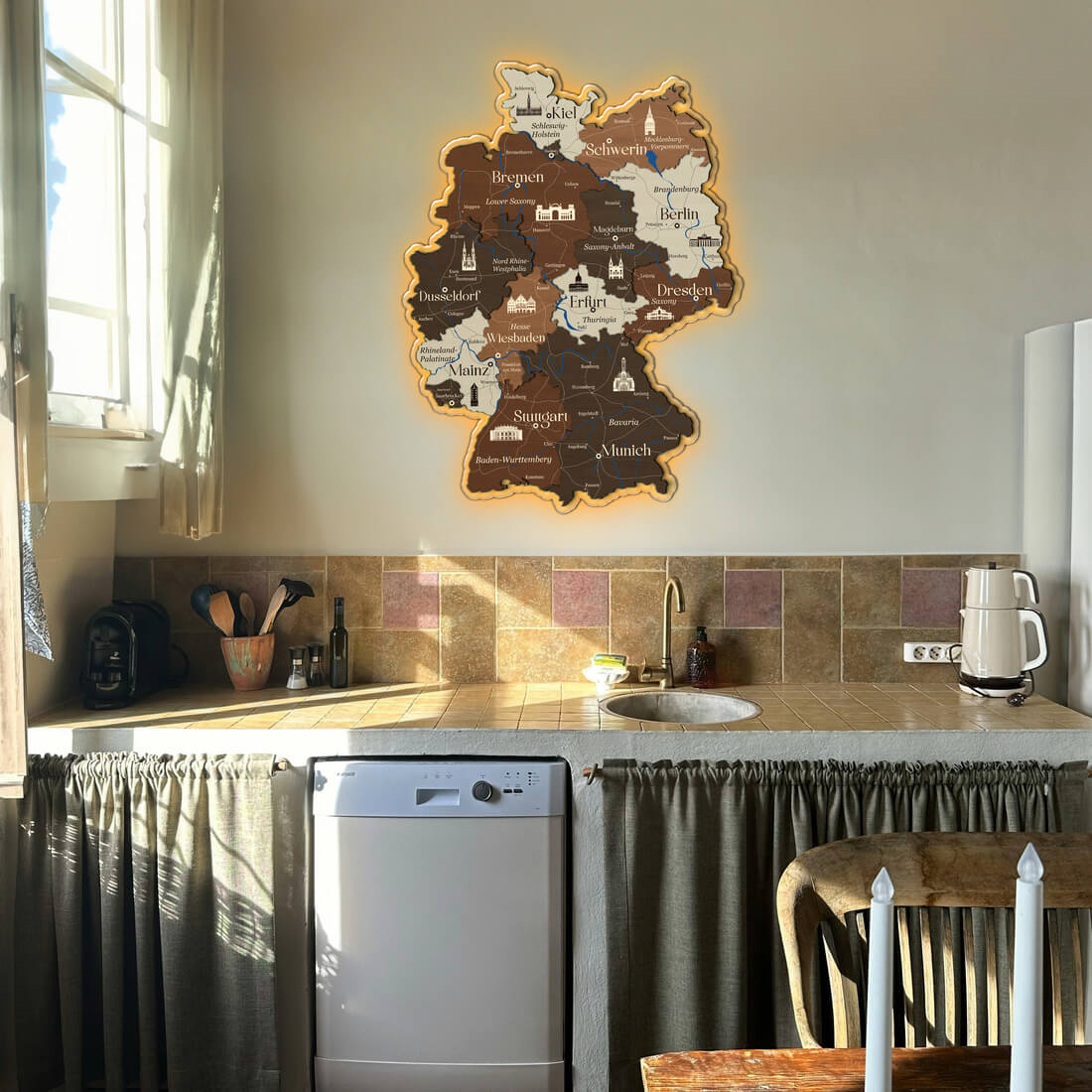 3D LED Germany Wooden Map - Walnut & Rosewood - JustLikeWood
