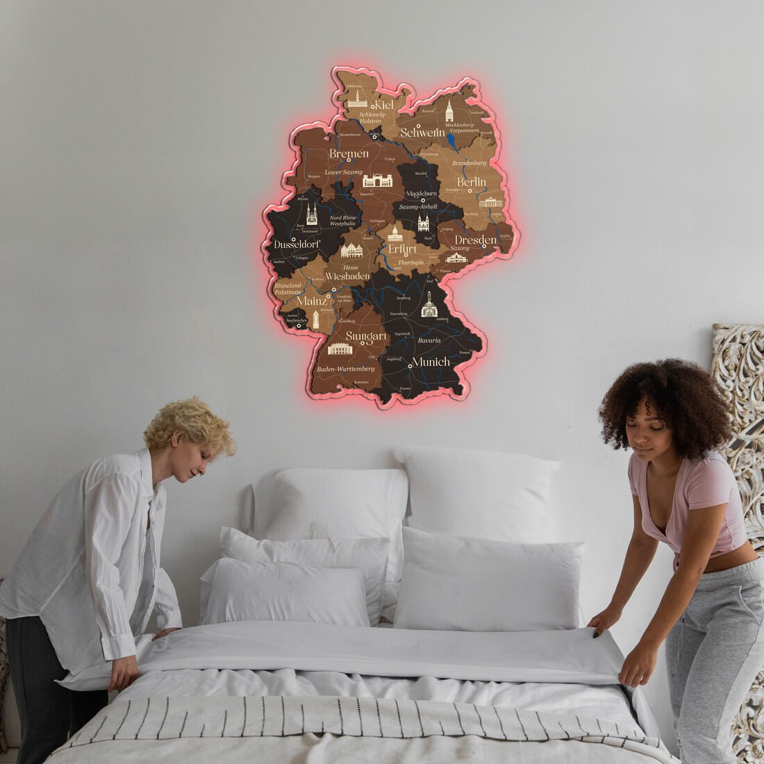 3D LED Germany Wooden Map - Walnut & Wenge - JustLikeWood