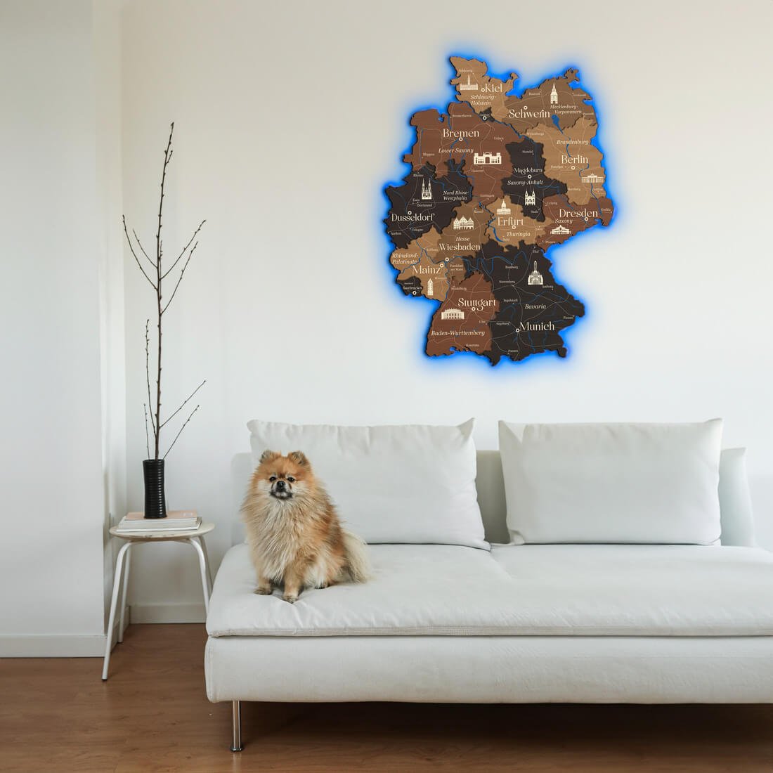 3D LED Germany Wooden Map - Walnut & Wenge - JustLikeWood