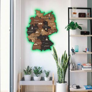 3D LED Germany Wooden Map - Walnut & Wenge - JustLikeWood