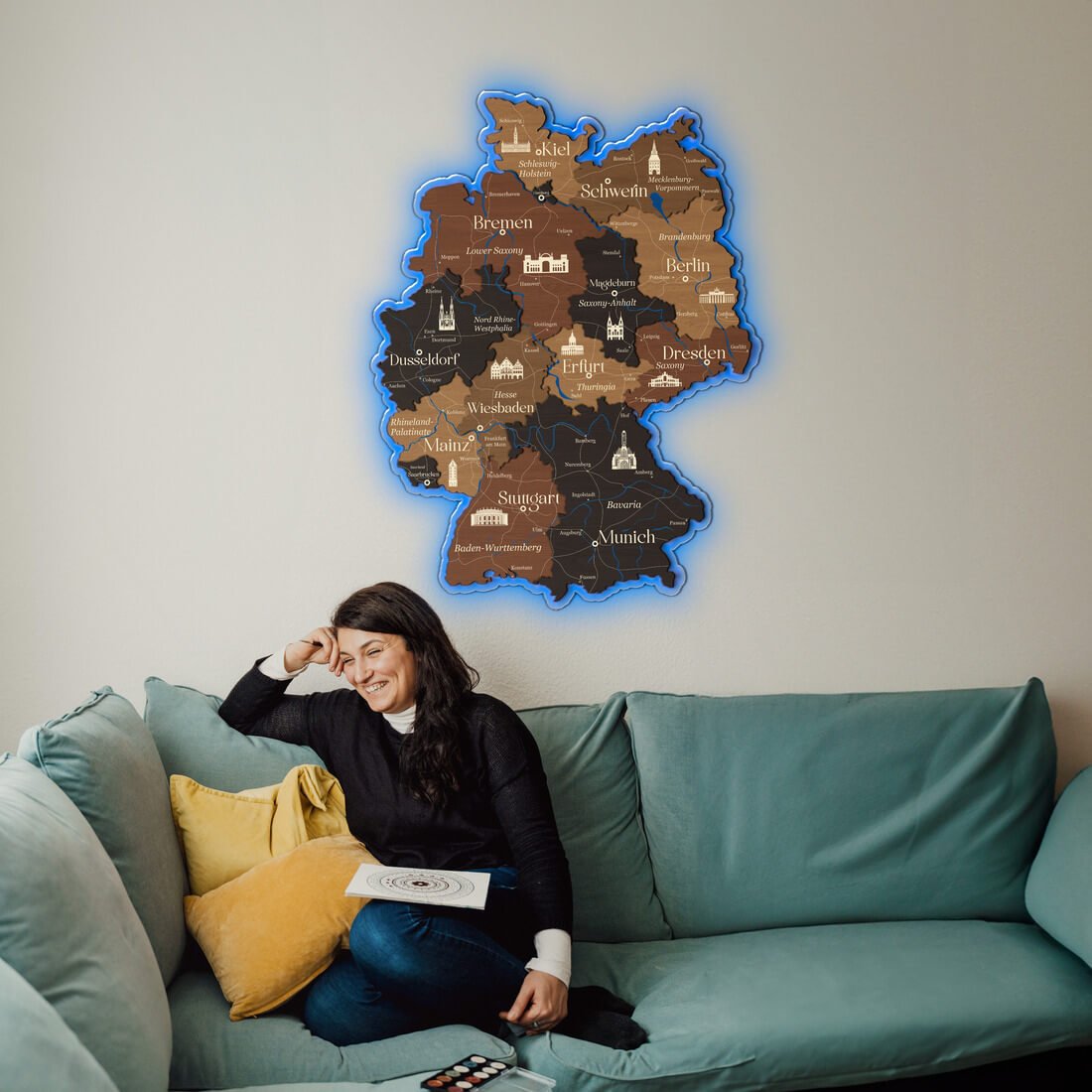3D LED Germany Wooden Map - Walnut & Wenge - JustLikeWood