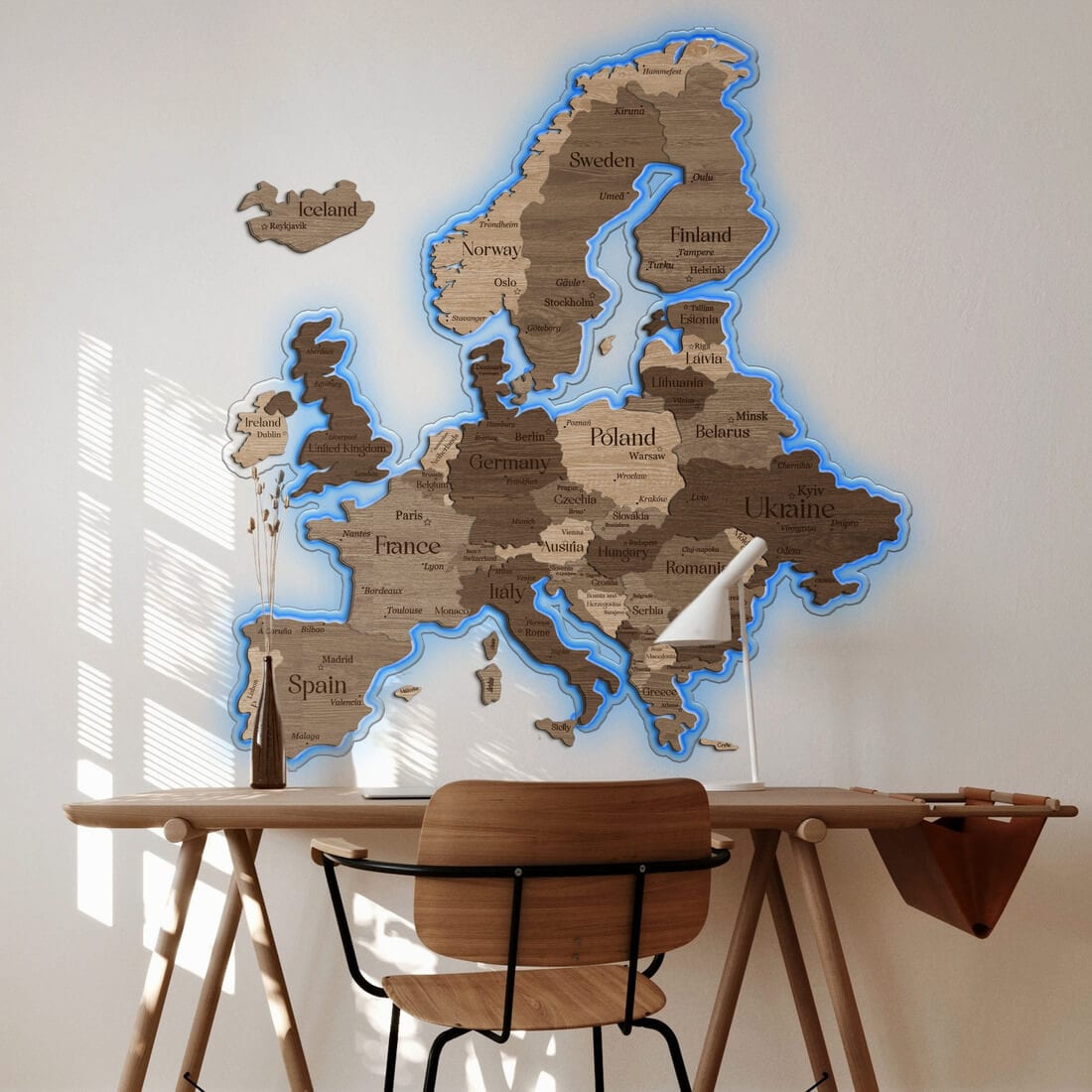 3D LED Europe Wooden Map - Tera