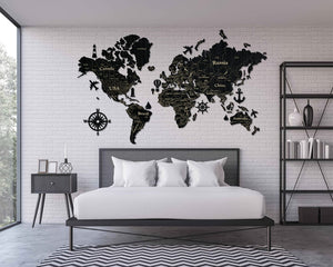 2D Wooden World Map (Standart) - Black