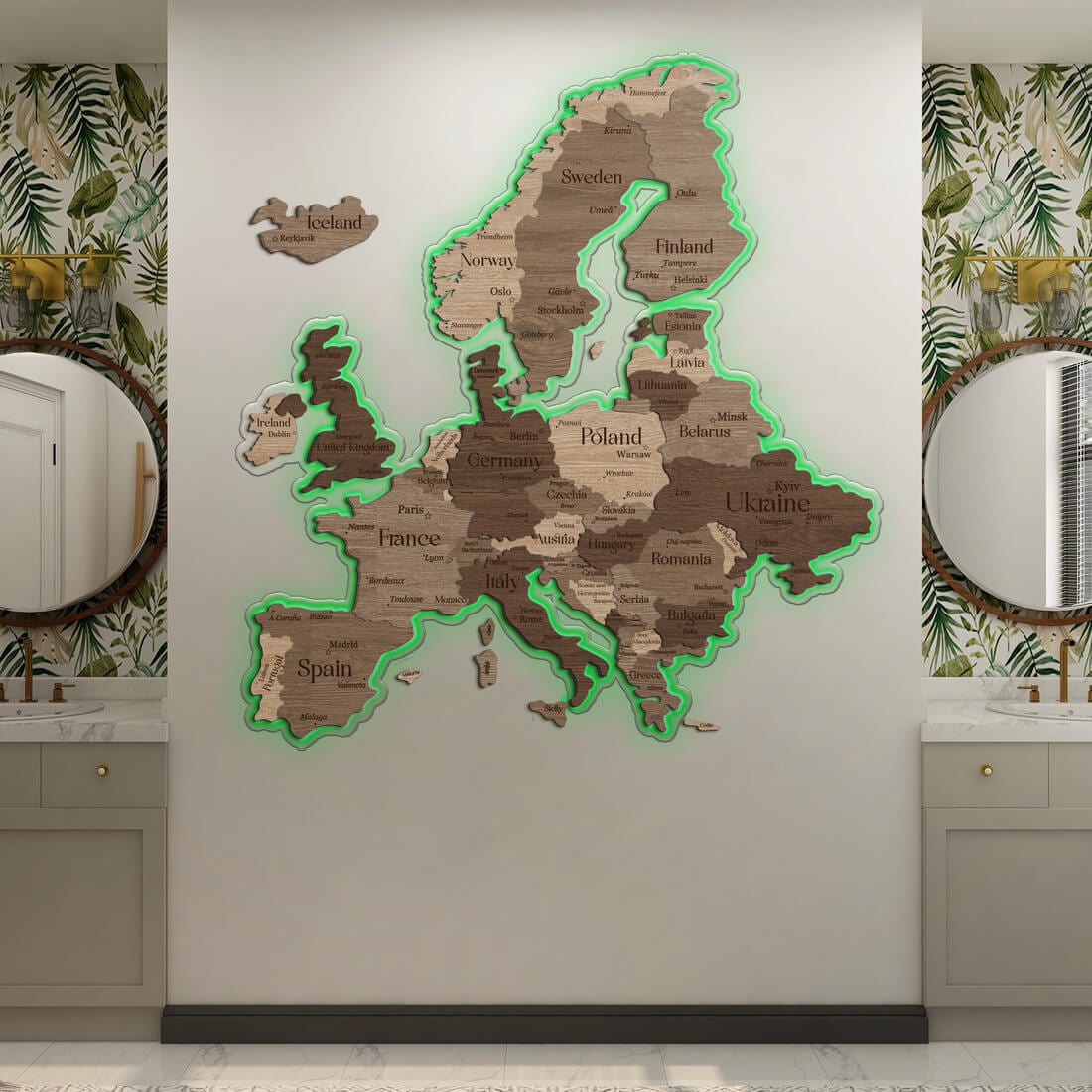 3D LED Europe Wooden Map - Tera