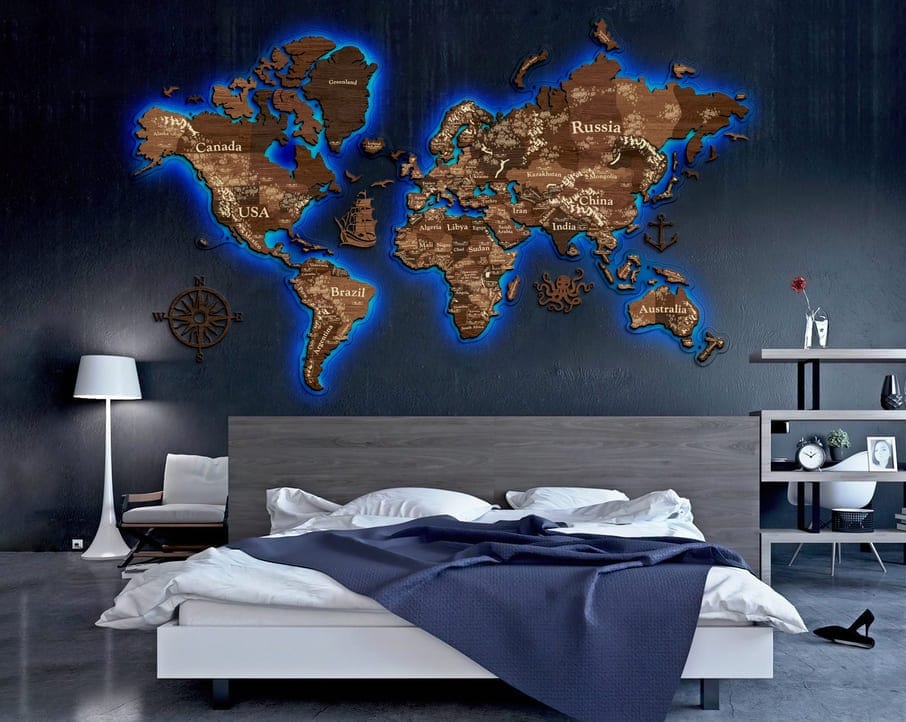 3D LED Wooden World Map Perfect World - Cypress
