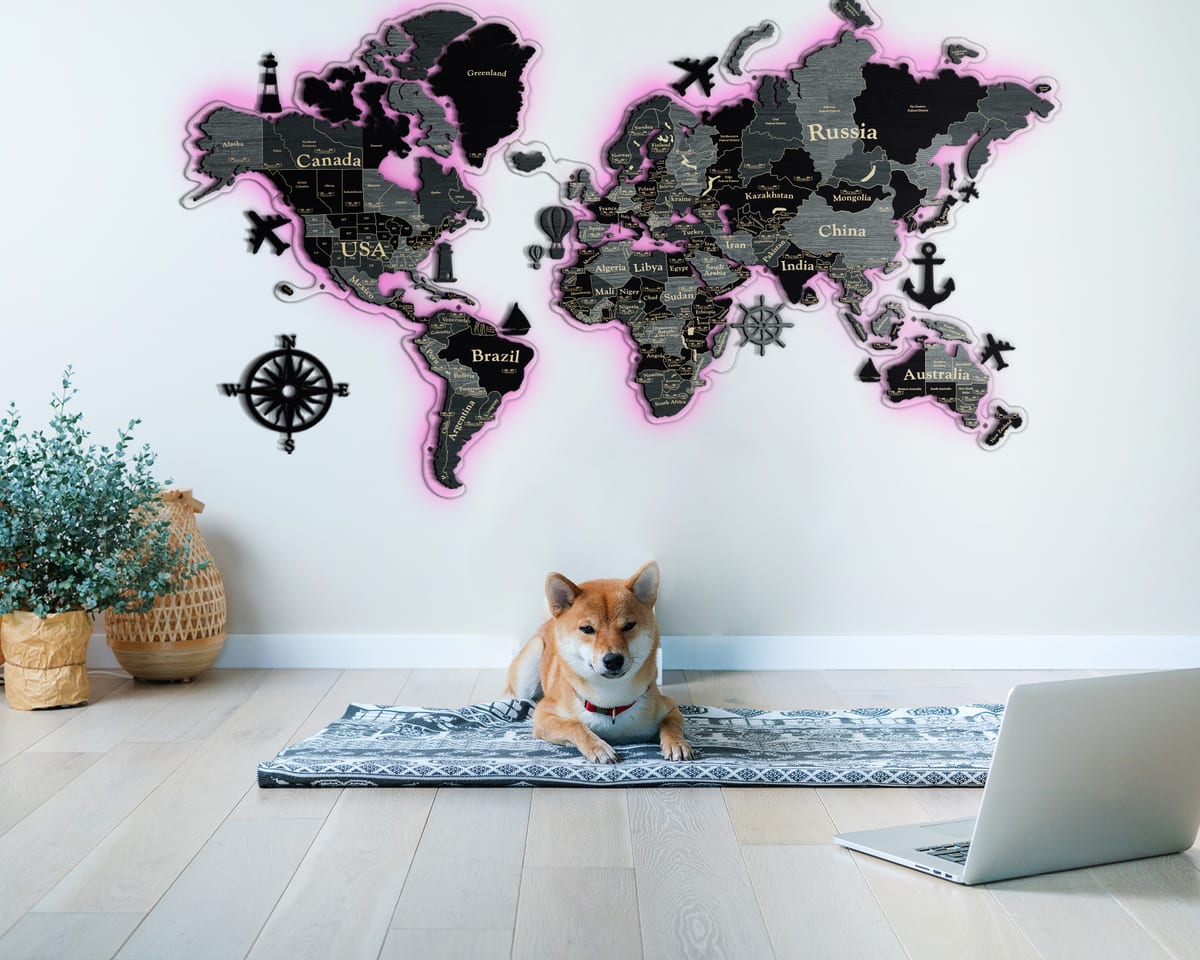 3D LED World Map Standart in light grey is not just a piece of interior — it's a work of art that brings character to your space
