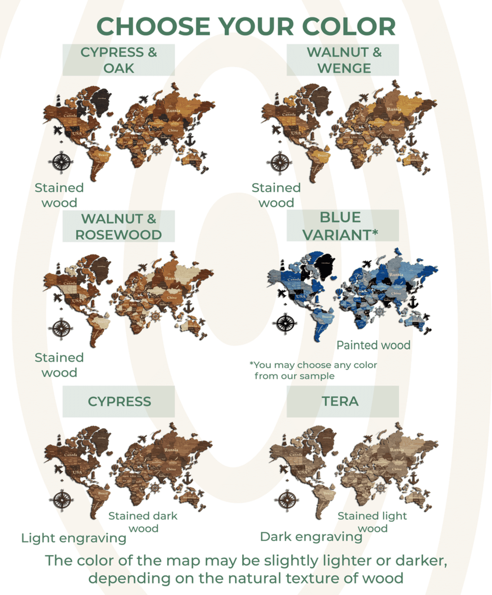 3D LED Wooden World Map Standart - Walnut & Wenge