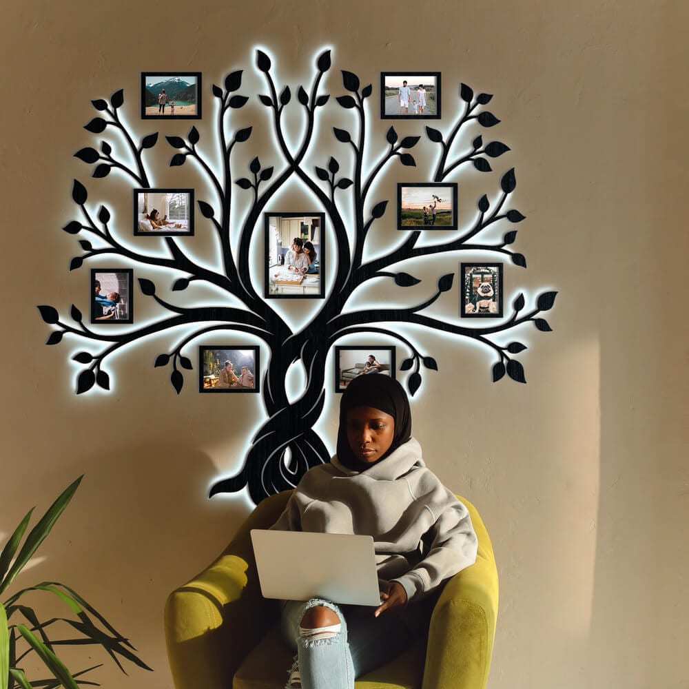 LED Family Tree β Forever | Where memories glow | LED backlight for warm, cozy evenings
