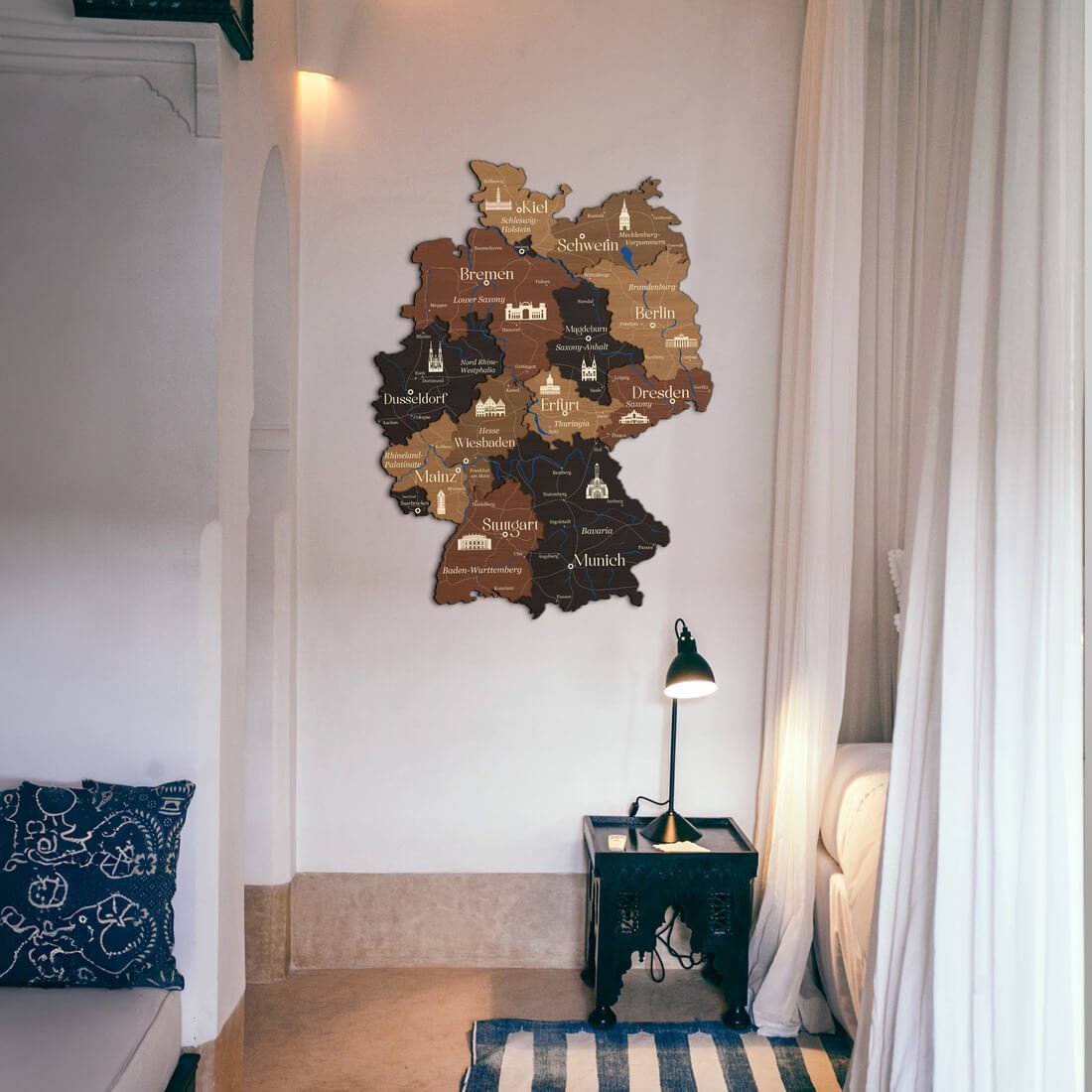 3D Germany Wooden Map - Walnut & Wenge - JustLikeWood