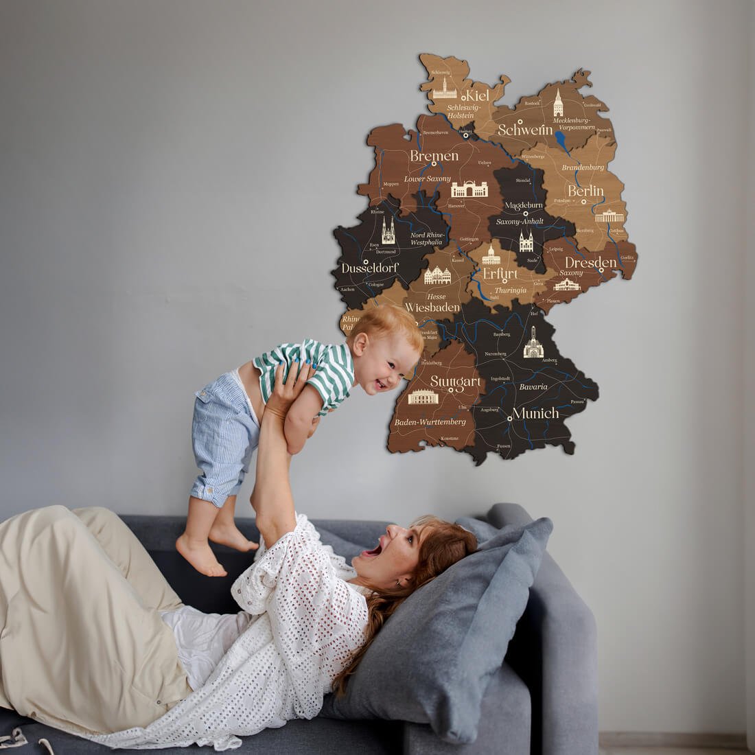 3D Germany Wooden Map - Walnut & Wenge - JustLikeWood