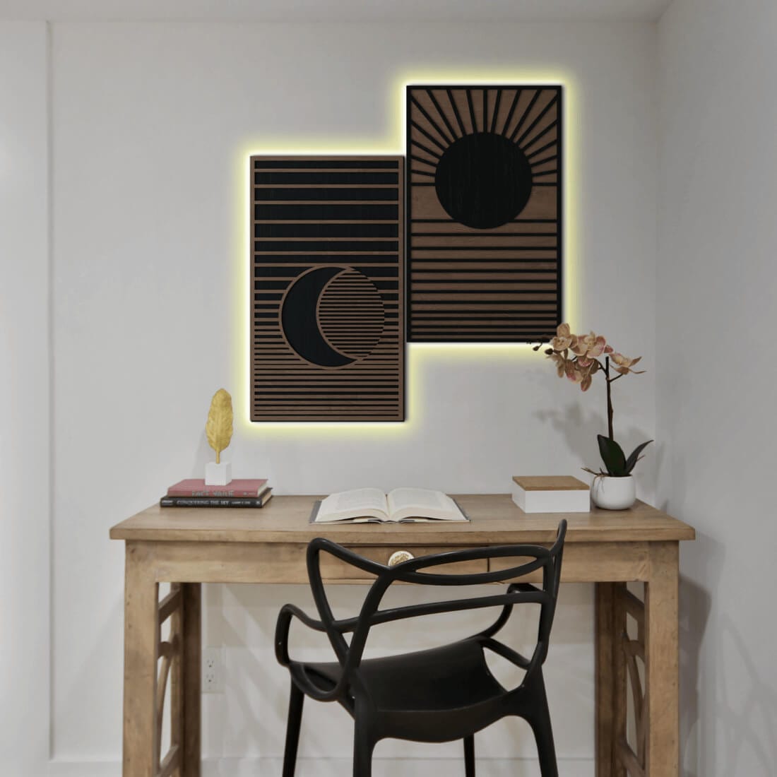 LED Wall Art Decor - Diptych moon and sun