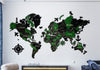 3D Wooden World Map (Standart) - Grey with Green