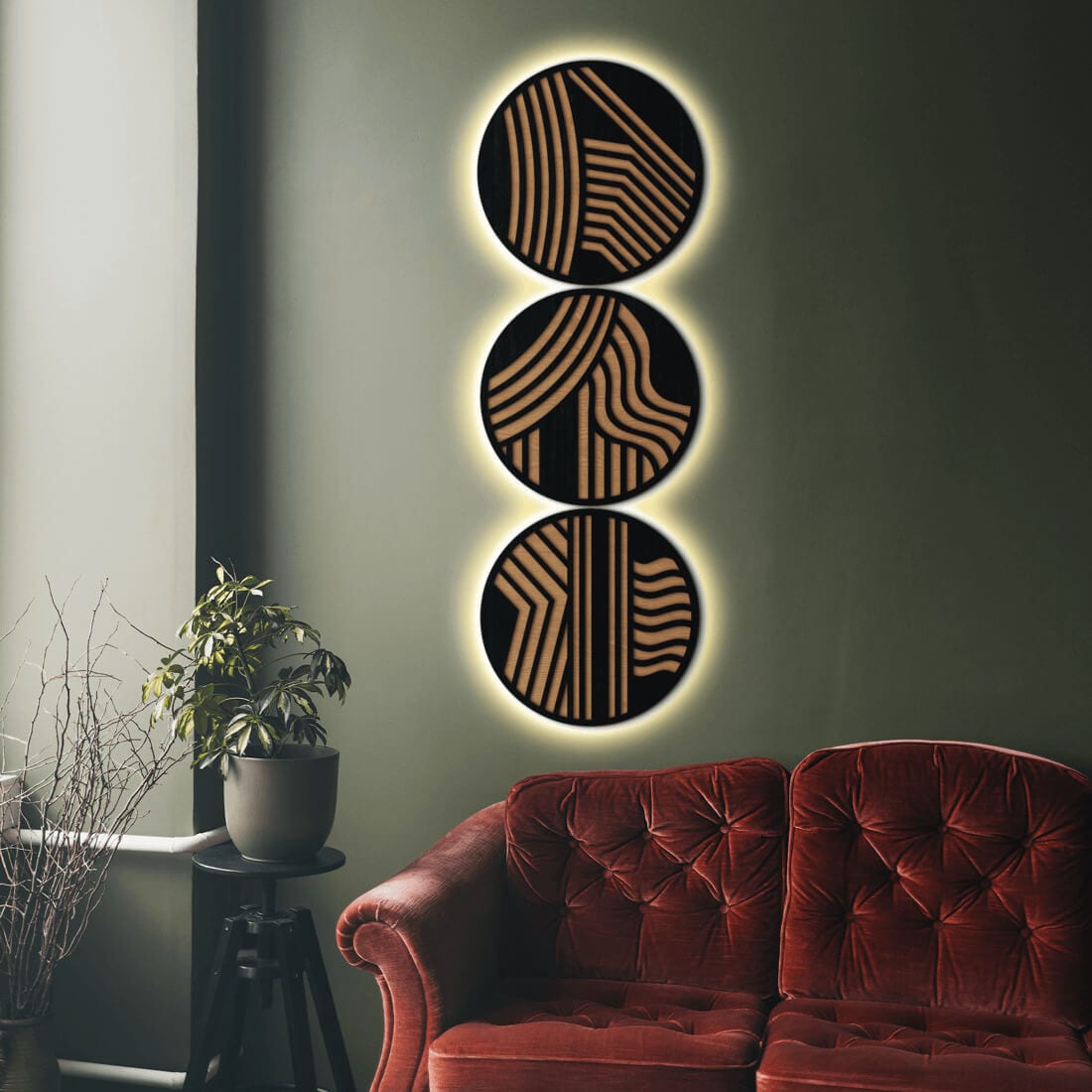 LED Wall Art Decor - Circle triptych