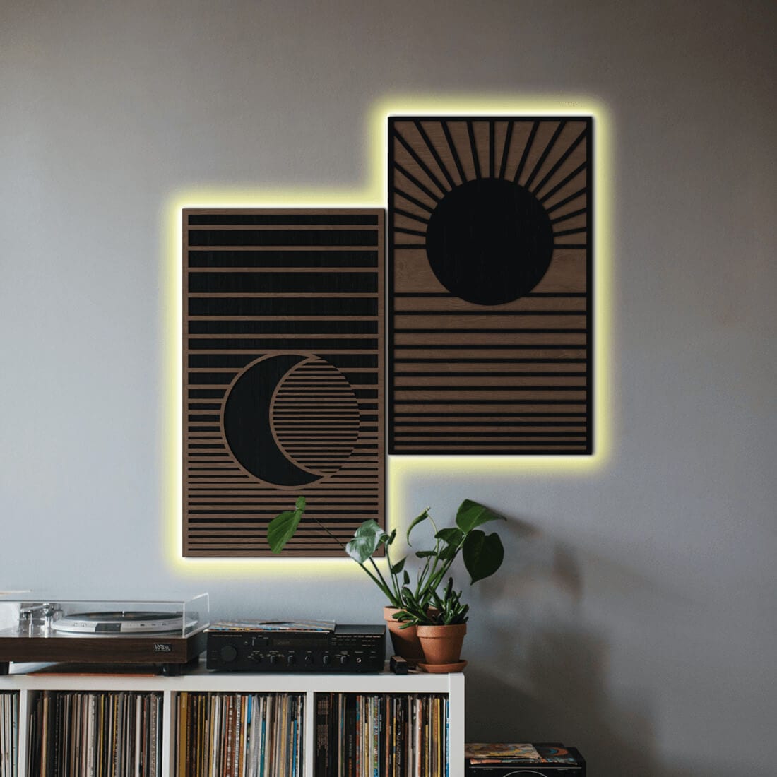 LED Wall Art Decor - Diptych moon and sun