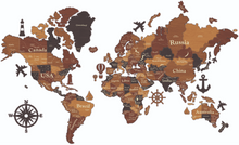 Load image into Gallery viewer, 3D Wooden World Map (Standart) - Walnut &amp; Wenge
