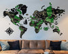 3D Wooden World Map (Perfect World) - Grey with Green