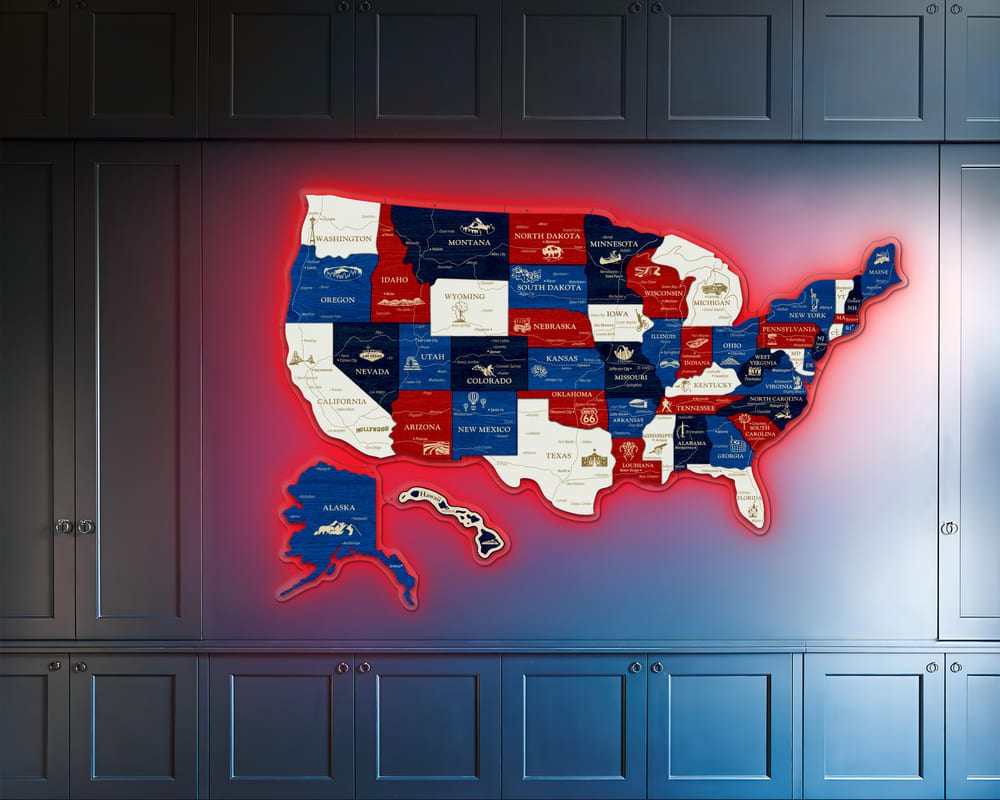 3D LED Map of USA Prime - US Flag Colors