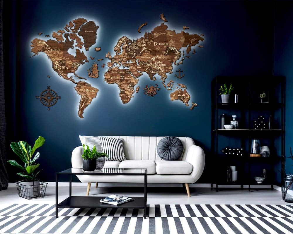 3D LED Wooden World Map Perfect World - Cypress