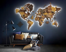 Load image into Gallery viewer, 3D LED Wooden World Map Perfect World - Oak &amp; Cypress
