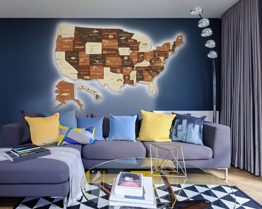 3D LED Map of USA Prime - Walnut & Rosewood