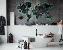 Load image into Gallery viewer, 3D LED Wooden World Map Standart - Dark Grey
