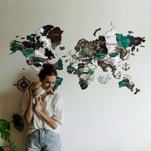 Load image into Gallery viewer, 3D Colored Wooden World Map (Perfect World) - Emerald Green
