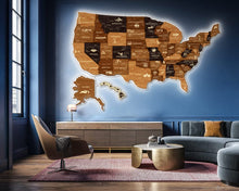 Load image into Gallery viewer, 3D LED Map of USA Prime - Walnut &amp; Wenge
