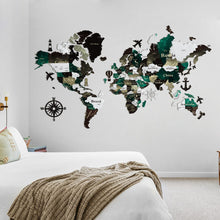 Load image into Gallery viewer, 3D Colored Wooden World Map (Standart) - Emerald Green
