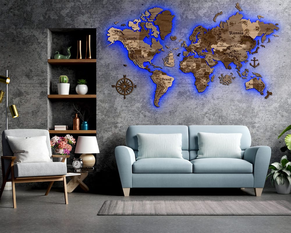 3D LED Wooden World Map Perfect World - Terra