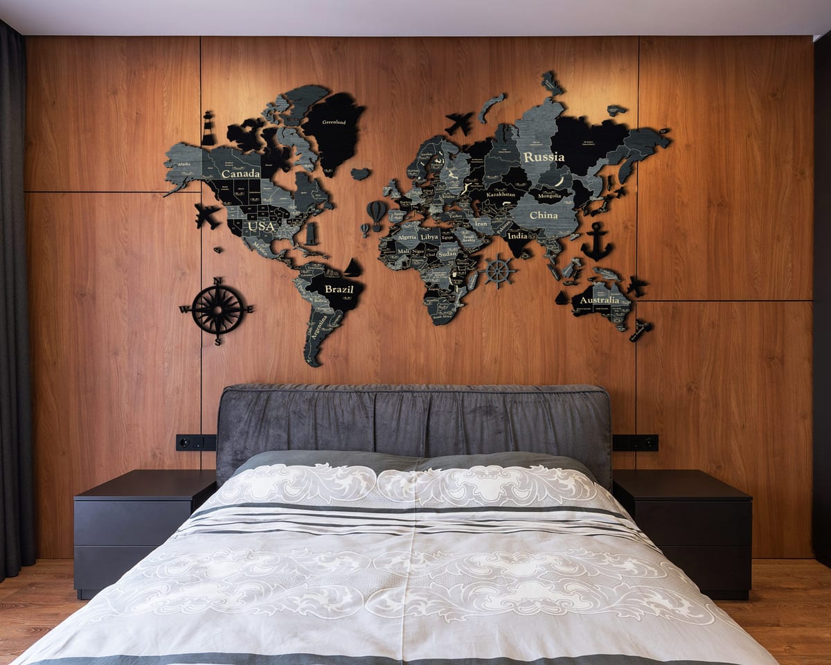 3D Wooden World Map (Standart) - Light Grey