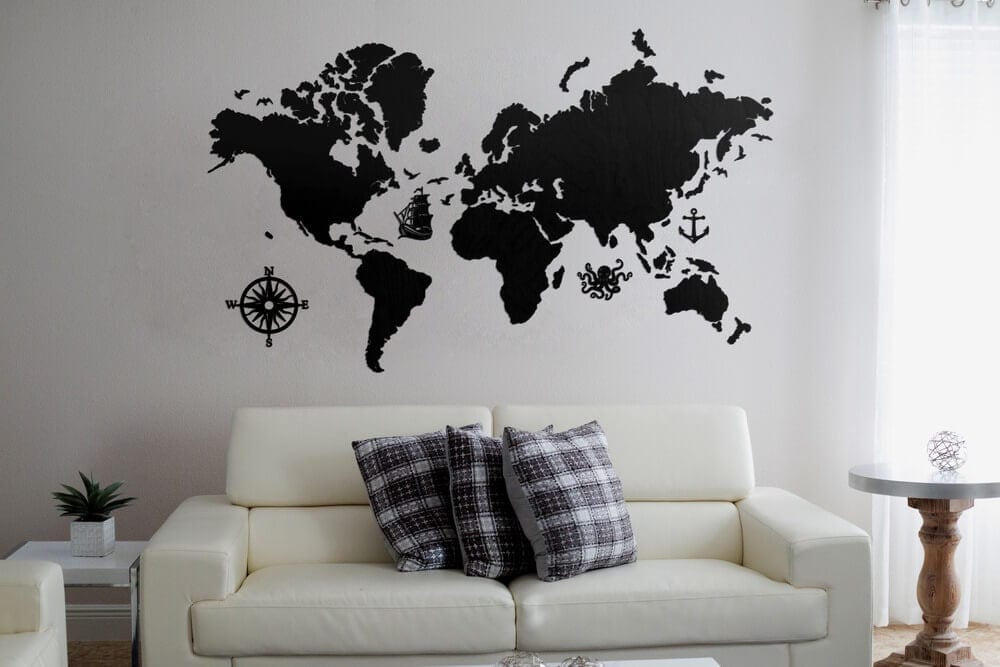 2D Wooden World Map (Perfect World) - Black